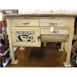 BAKERS TABLE/ RUSTIC BAKERS CABINET METAL TOP #1486124