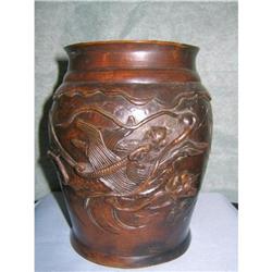 PAIR OF BRONZE WIDE MOUTH VASES DRAGON MOTIF #1486127