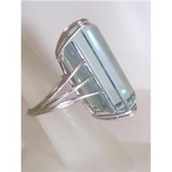 62ct Aquamarine Gem Emerald Cut Ring White Gold#1486356