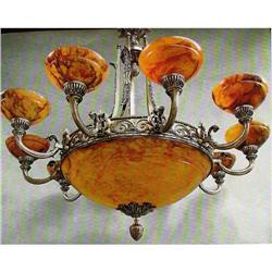 Alabaster stone and cast bronze chandelier.  #1486367