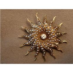 Victorian Sunburst Diamond Pearl Yellow Gold #1486377