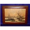 Image 1 : 19c New England Winter Snow Oil Painting Oak #1486590
