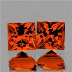 Natural Princess Cut AAA Orange Sapphire Pair - FL