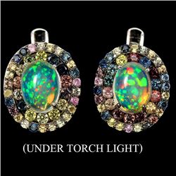 Natural Untreated White Opal & Sapphire Earrings