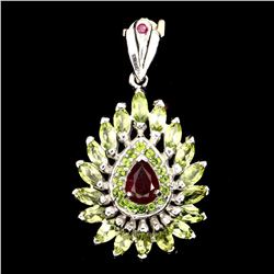 Natural Red Ruby Chrome Diopside Peridot Pendant