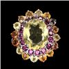 Image 1 : Natural Lemon Quartz, Rhodolite & Sapphire Ring