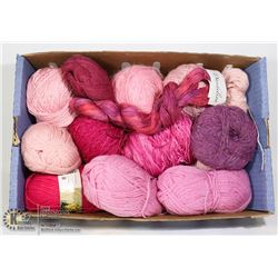 A BOX OF YARN MANY SHADES OF PINK