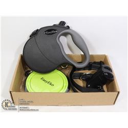 FLAT OF DOG SUPPLIES, LEACH, COLLAR, COLLAPSIBLE