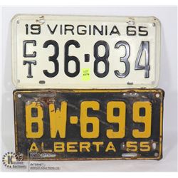 1955 ALBERTA LICENSE PLATE AND 1965 VIRGINIA