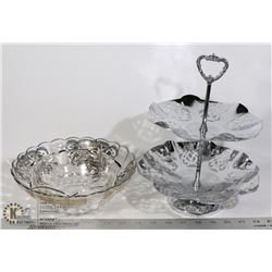 VINTAGE ETCHED FILIGREE BOWLS (2) & 2 TIERED