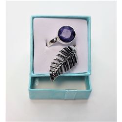 9)  NATURAL PURPLE JADITE AND SILVER TONE