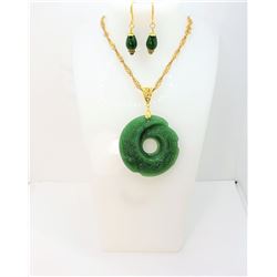 11)  NATURAL GREEN JADE CARVED DONUT