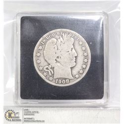 1908S USA SILVER BARBER HALF DOLLAR