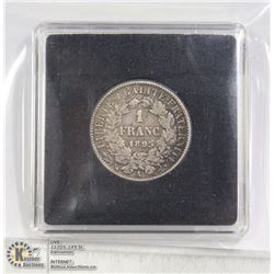 1893 FRANCE SILVER 1 FRANC COIN