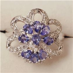 SILVER TANZANITE  RING (~SIZE 9)(~WEIGHT 5.7G)