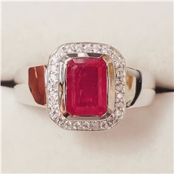 RHODIUM PLATED ST.SILVER RUBY(2CT)  RING