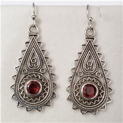 SILVER GARNET  EARRINGS (~WEIGHT 6.9G)