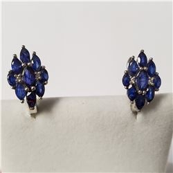 RHODIUM PLATED ST.SILVER SAPPHIRE  EARRINGS