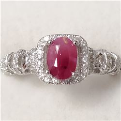 SILVER RUBY CUBIC ZIRCONIA  RING (~WEIGHT 3.3G)