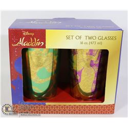 NEW DISNEY ALADDIN 2PC GLASS SET (16-OZ) EACH