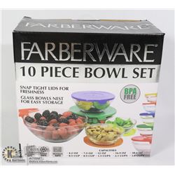 NEW 10PC FARBERWARE GLASS BOWL/ LID SET
