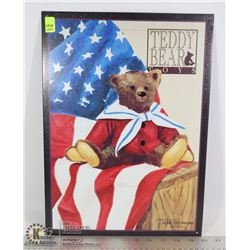 AMERICAN FLAG TEDDY BEAR METAL WALL HANGING