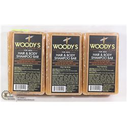 3 WOODY'S FOR MEN HAIR AND BODY SHAMPOO BARS