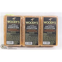 3 WOODY'S FOR MEN HAIR AND BODY SHAMPOO BARS