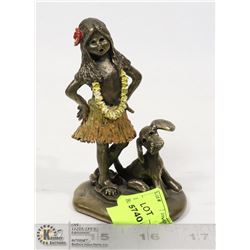 1979 T. WILLERT HAWAIIAN GIRL BRASS STATUE W/ DOG