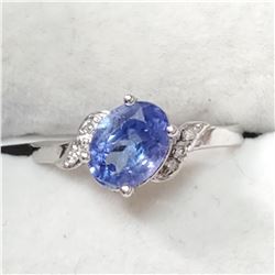 10K WHITE GOLD TANZANITE(1CT) DIAMOND(0.06CT)