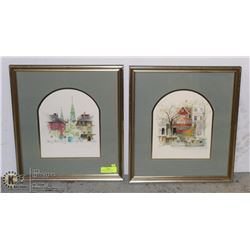 2 PIECE ART - WATERCOLORS SIGNED MADS STAGE.