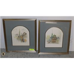 2 PIECE ART - WATERCOLORS SIGNED MADS STAGE.