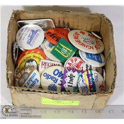 BOX OF 70 PIN BACK BUTTONS