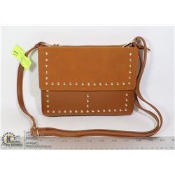 BROWN STUDDED CROSSBODY PURSE, COMES WITH