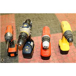 PAIL OF POWER DRILLS - NO CHARGERS AS IS