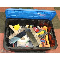 TOTE OF DRYWALL TOOLS
