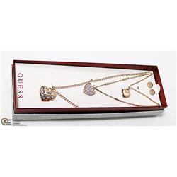 GUESS GOLD TONE EARRINGS & NECKLACE NEW