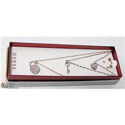 GUESS GOLD TONE EARRINGS & NECKLACE NEW