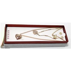 GUESS GOLD TONE EARRINGS & NECKLACE NEW