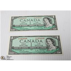 2-SEQUENTIAL 1954 ISSUE $1 BILLS MINT