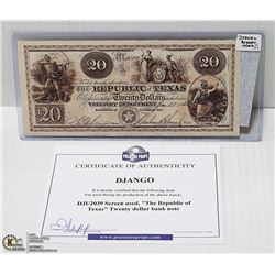 1800S REPUBLIC OF TEXAS TWENTY DOLLAR BILL