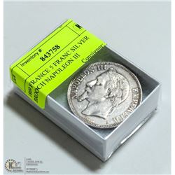 1869 FRANCE 5 FRANC SILVER BROOCH NAPOLEON III