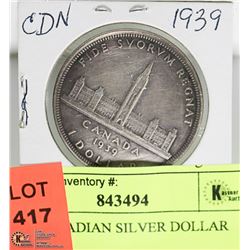 1939 CANADIAN SILVER DOLLAR COIN