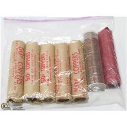 CANADIAN PENNIES - 7 ROLLS, 2 OF 1969, 1 OF 1965,