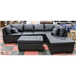 NEW BLACK LEATHERETTE SECTIONAL WITH OTTOMAN