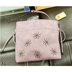 NEW B.LUSH MAUVE FLOWER ACCENTED PURSE
