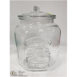 LARGE GLASS STORE DISPLAY PEANUT JAR 11" TALL