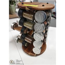 20 PC SPICE SET ON ROTATING WOODEN RACK