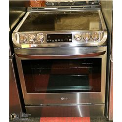 LG ELECTRIC SLIDE-IN BLACK STAINLESS STEEL RANGE.