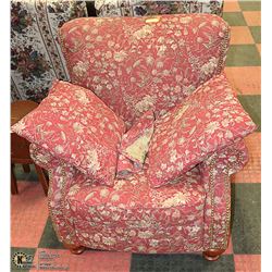 RED NAILHEAD FABRIC ARM CHAIR